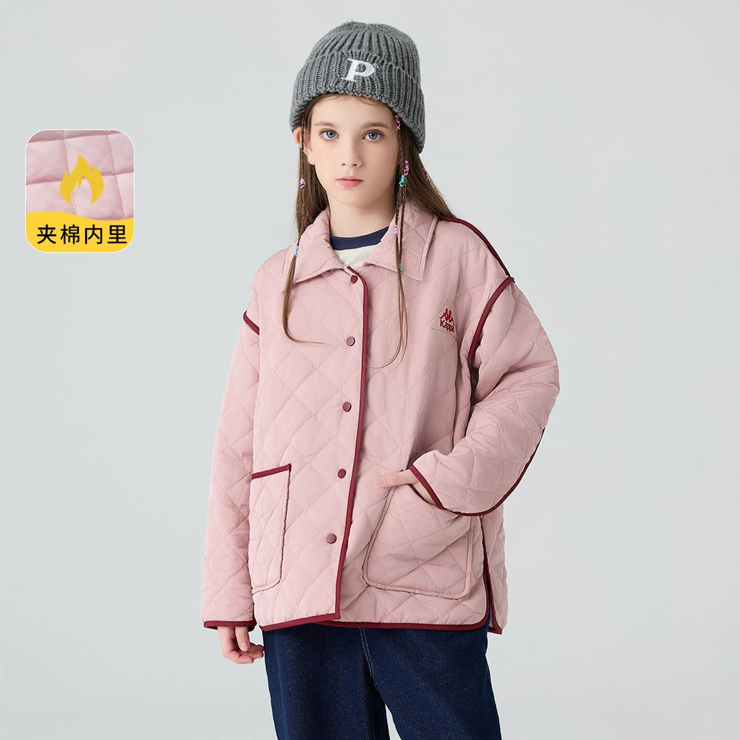 Kappa Kids2023冬季中新款大童加厚夹棉保暖拼接撞色时尚大童外套