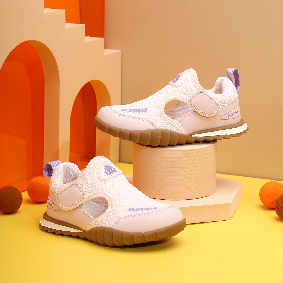 Kappa Kids卡帕夏季儿童软底防滑网面中大童舒适透气包头休闲凉鞋