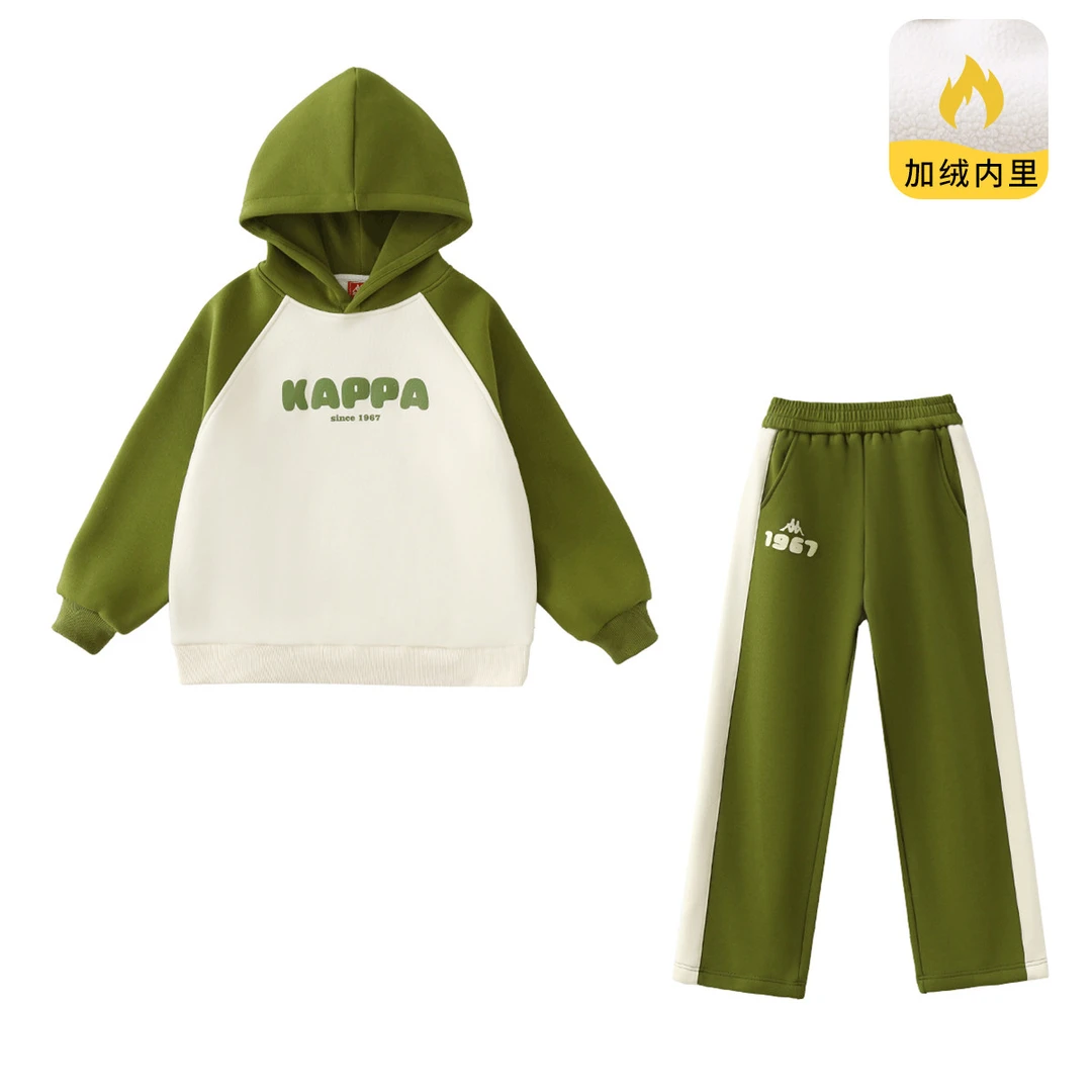 Kappa Kids2023冬款加绒儿童套装休闲冬季潮流时尚中大童百搭套装