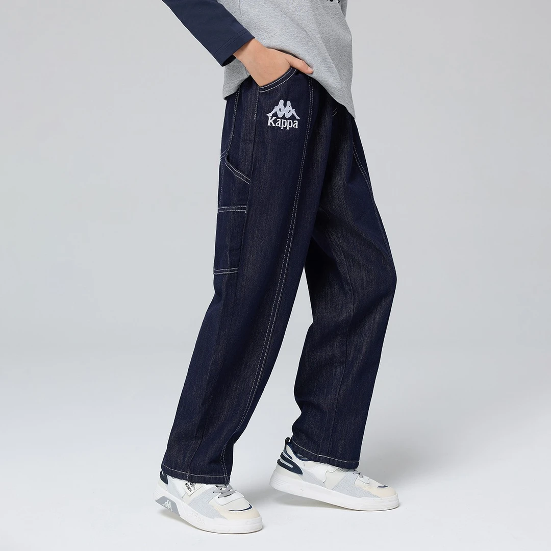 Kappa Kids卡帕2024春季新款中大童直筒宽松潮流款男女童牛仔长裤