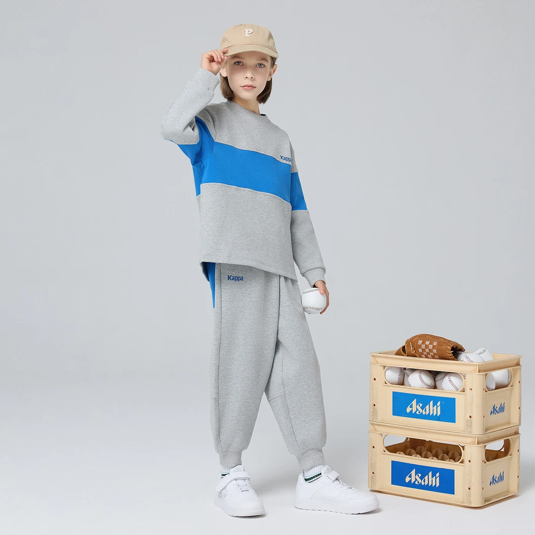 Kappa Kids卡帕秋款运动休闲中大童长袖洋气圆领时尚宽松春秋套装