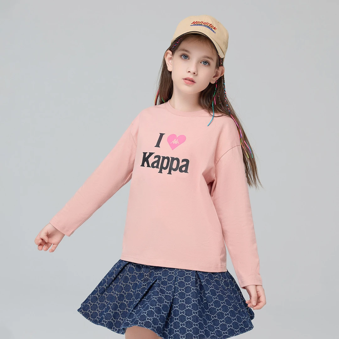 Kappa Kids2023秋款长袖休闲圆领运动时尚套头洋气中大童T恤