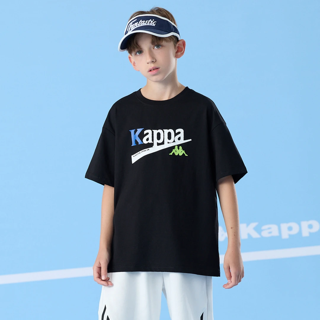Kappa Kids卡帕2024夏季新款儿童宽松印花圆领休闲中大童百搭短袖