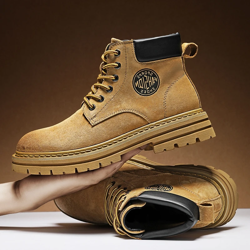 马丁靴男2024秋冬季新款爆款中帮高帮真皮情侣款工装靴加绒大黄靴