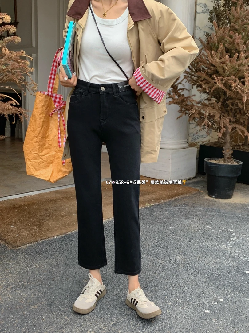 四面弹显瘦百搭遮跨弹力烟管牛仔裤