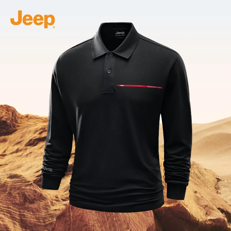 JEEP/吉普春秋男士大码百搭翻领上衣宽松显瘦商务休闲长袖polo衫