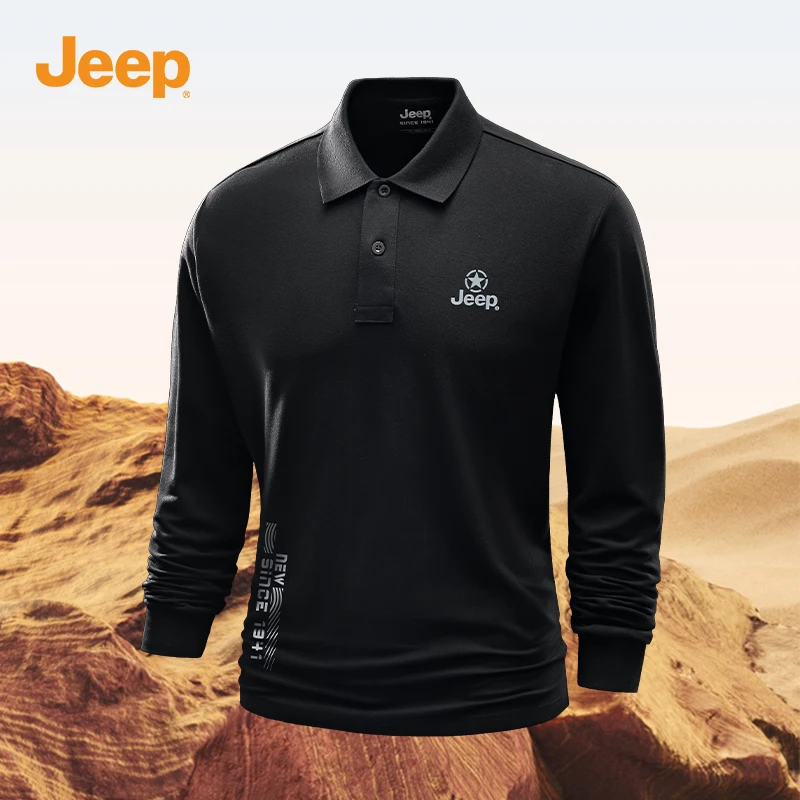 JEEP/吉普春秋新款男士打底宽松长袖上衣商务休闲翻领polo衫