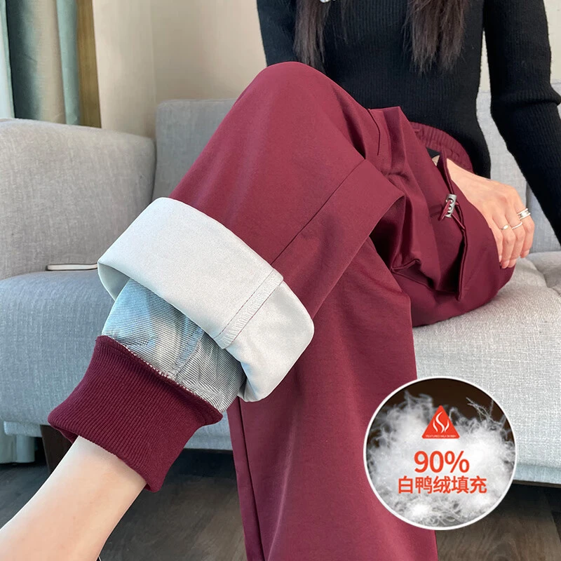 安可拉红色羽绒裤女冬季外穿2025新款防寒东北棉裤加绒加厚工装裤