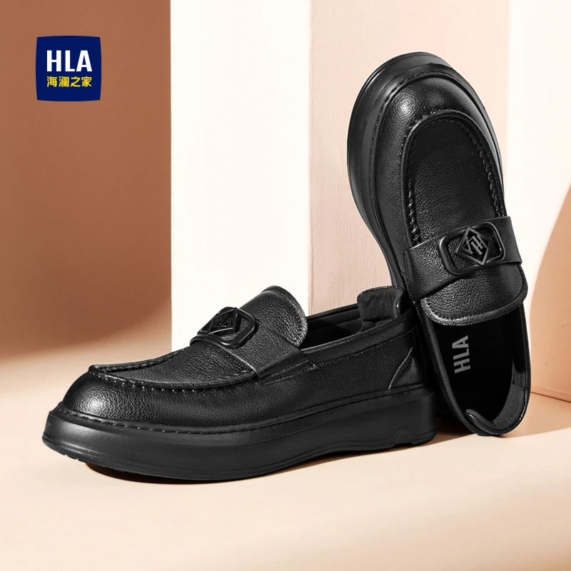 男鞋新款春季潮流套脚休闲皮鞋软面舒适乐福鞋增高男