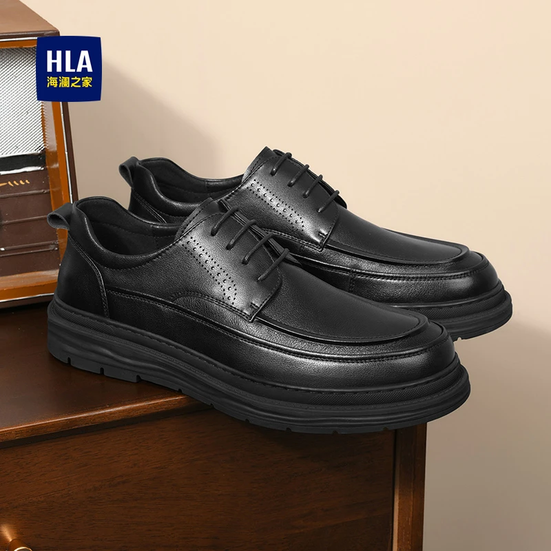 HLA/海澜之家男鞋新款秋季经典增高拼接厚底休闲皮鞋低帮工装鞋