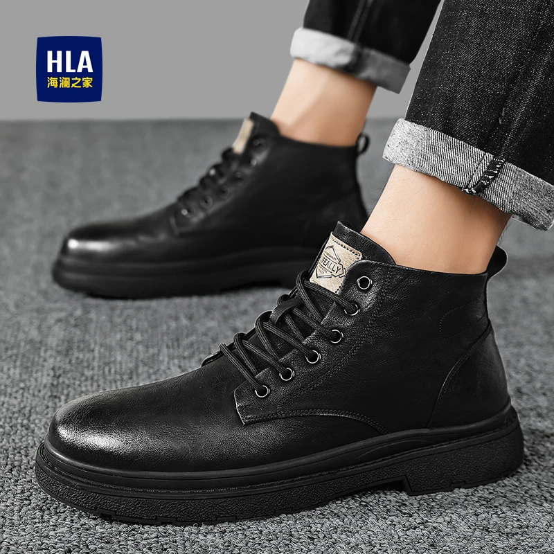 HLA/海澜之家男鞋秋季新款男士马丁靴时尚潮流皮鞋男耐磨百搭