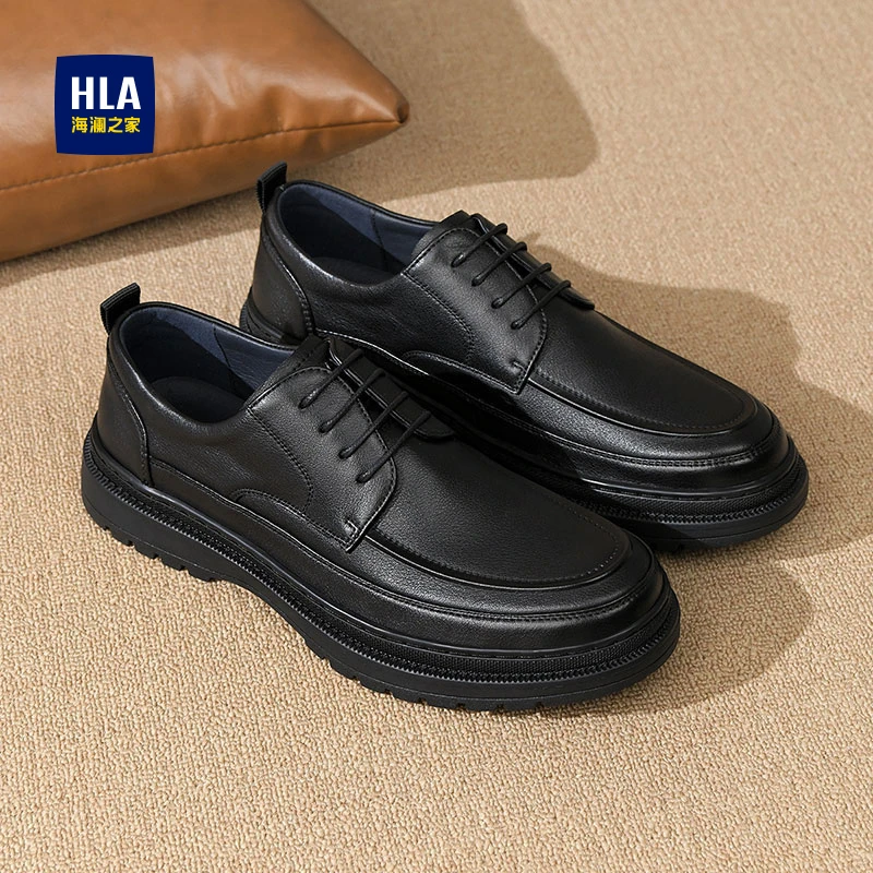 HLA/海澜之家男鞋新款春季时尚百搭真皮软底皮鞋商务休闲德比鞋