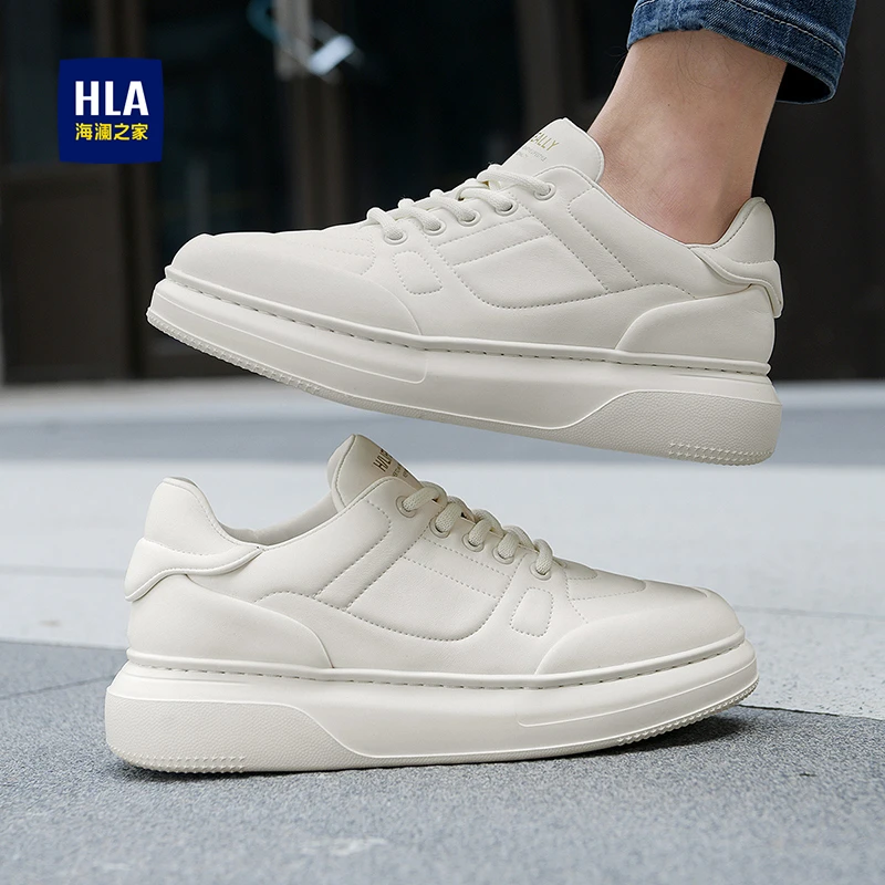 HLA/海澜之家男鞋新款时尚百搭增高小白鞋舒适休闲男板鞋面包鞋男