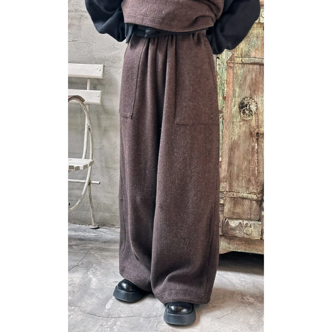 三木兮非2024秋冬慵懒休闲百搭羊毛呢宽松直筒宽松阔腿裤24XK1023