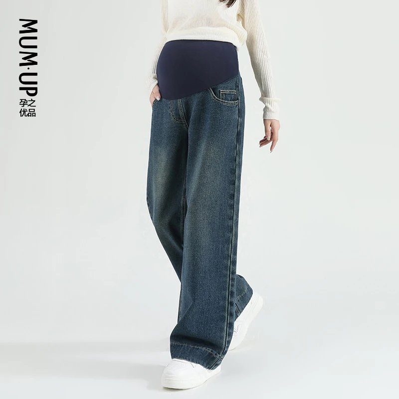 【复古牛仔裤】孕妇托腹直筒复古风直筒牛仔裤百搭春秋孕妇裤 24217