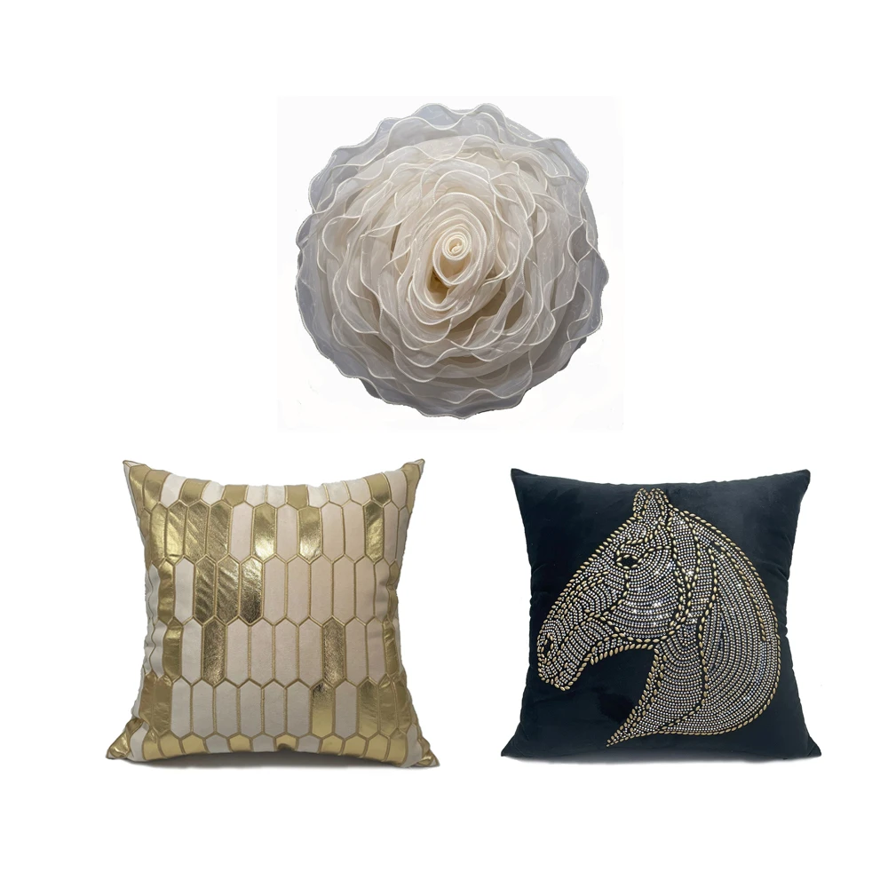 经典系列爱马橙色贴片刺绣闪钻马头抱枕靠垫带枕芯