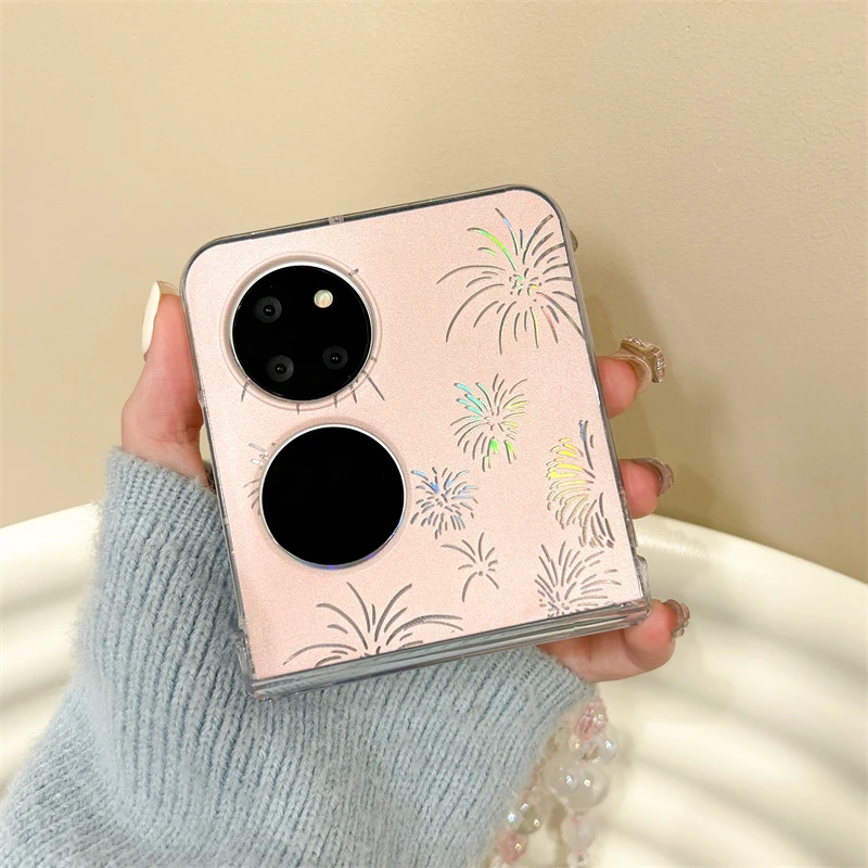 梦幻城堡烟花华为pocket2手机壳p50pockets透明硬壳女带胶链外壳