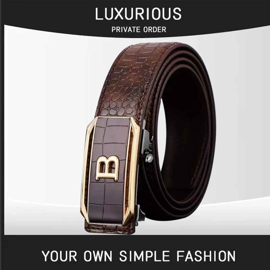 咖色鳄鱼纹B男款时尚腰带百搭内穿简约自动扣长度118CM 尺寸3.5内