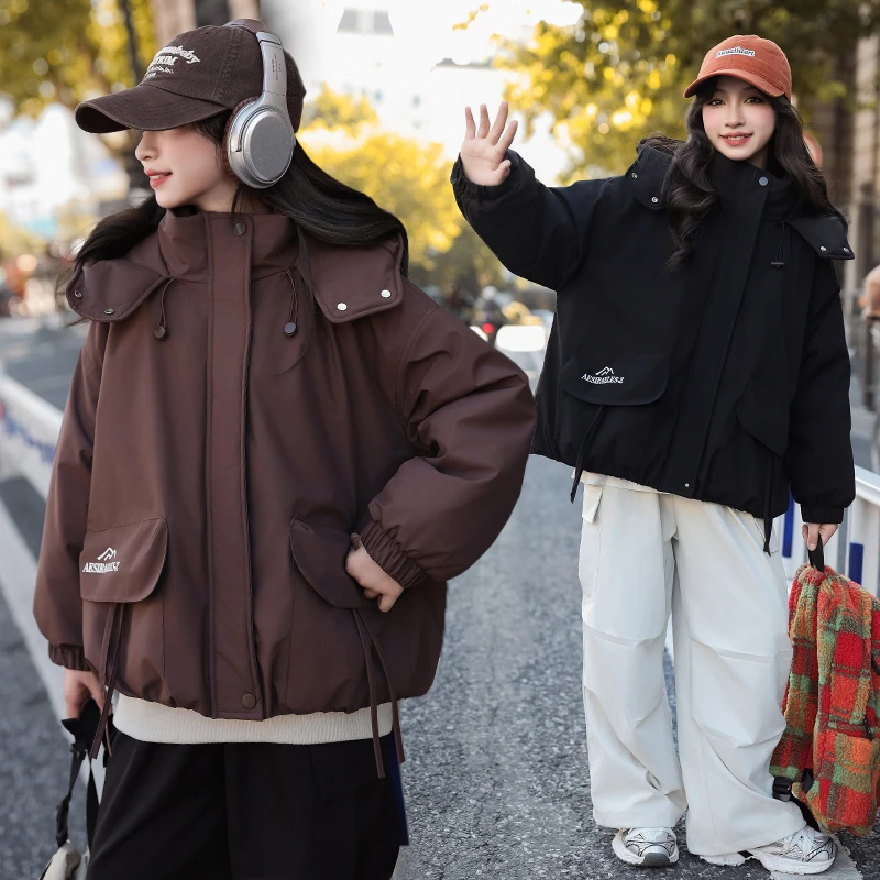 女童秋冬款夹棉棉服2024新款洋气中大童户外休闲穿搭保暖连帽外套