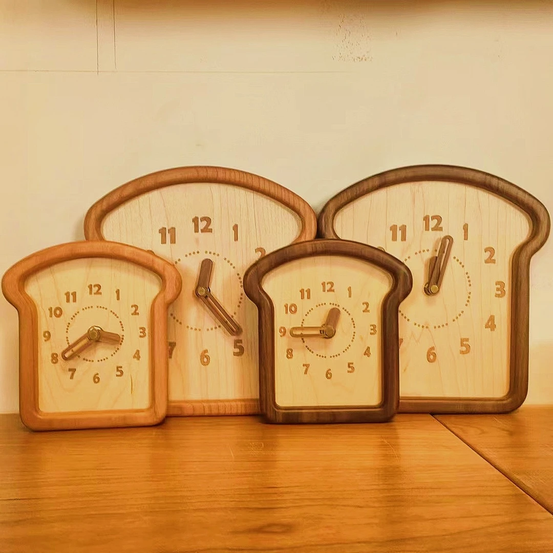木有味可爱创意简约床头学生卧室家用时钟摆件治愈实木  吐司时钟
