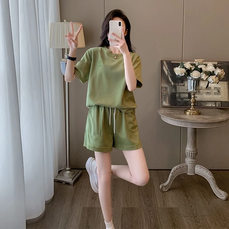 韩版网红宽松潮流时尚休闲小个子减龄运动套装显瘦洋气短裤两件套