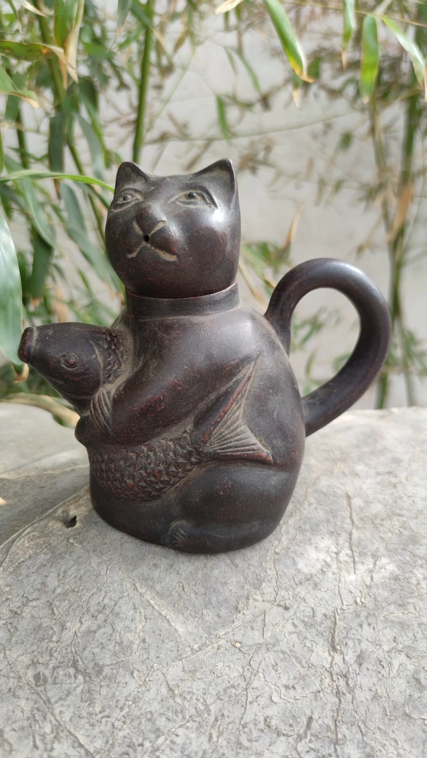 紫砂小猫壶，全美品，可使用，可当摆件紫砂壶