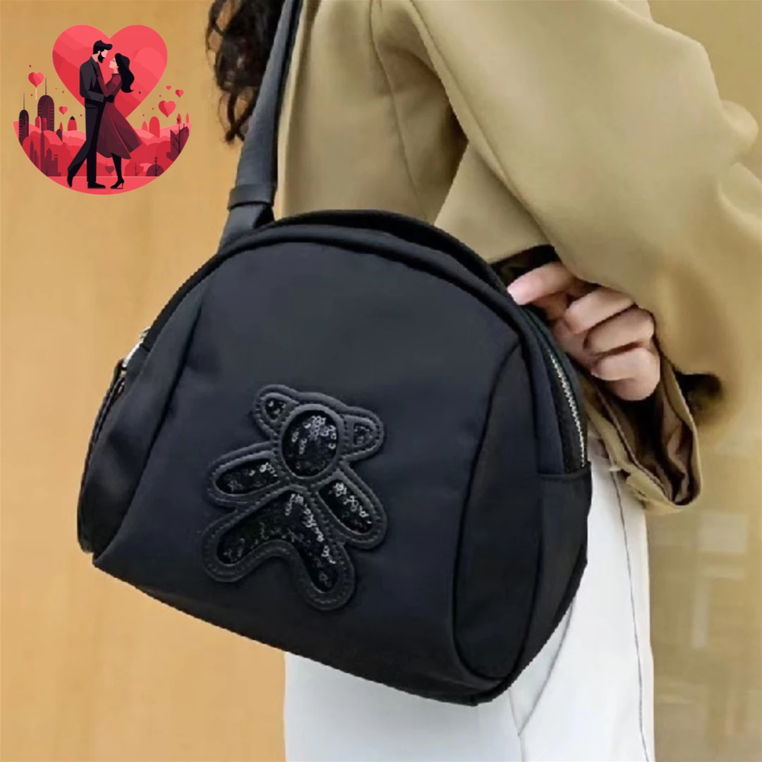 2025日韩版新品黑色贝壳包女包牛津布轻便休闲单肩斜挎包百搭柔软