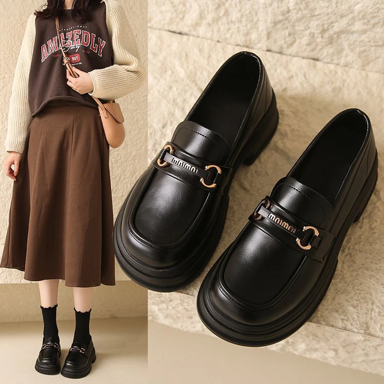 秋季 厚底 乐福鞋女2025年春秋季新款时尚百搭黑色英伦风小皮鞋女