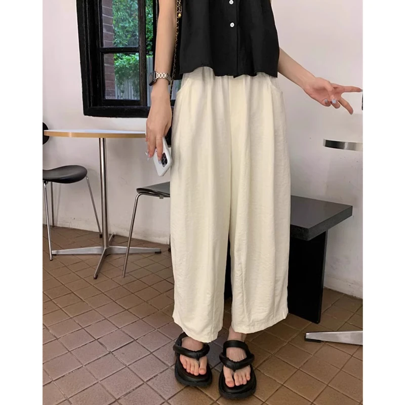 肌理感纸片奶奶裤女2024春夏薄款宽松显瘦萝卜裤外穿九分纸片凉凉