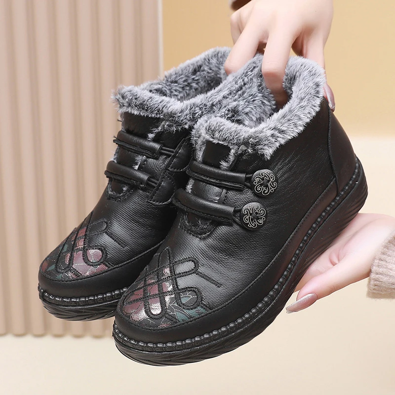 【34-43码】妈妈棉鞋女冬加绒闰月鞋加厚保暖老年人雪地靴厚底短靴