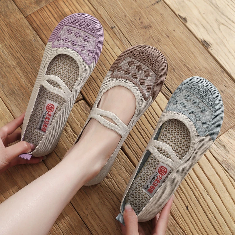 夏季老北京布鞋女透气网面休闲软底防滑中老年一脚蹬舒适妈妈鞋
