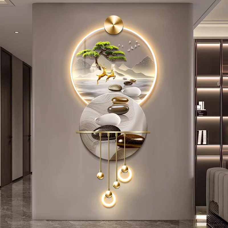 轻奢现代玄关装饰画高档立体灯走廊过道尽头挂画寓意好入户门壁画