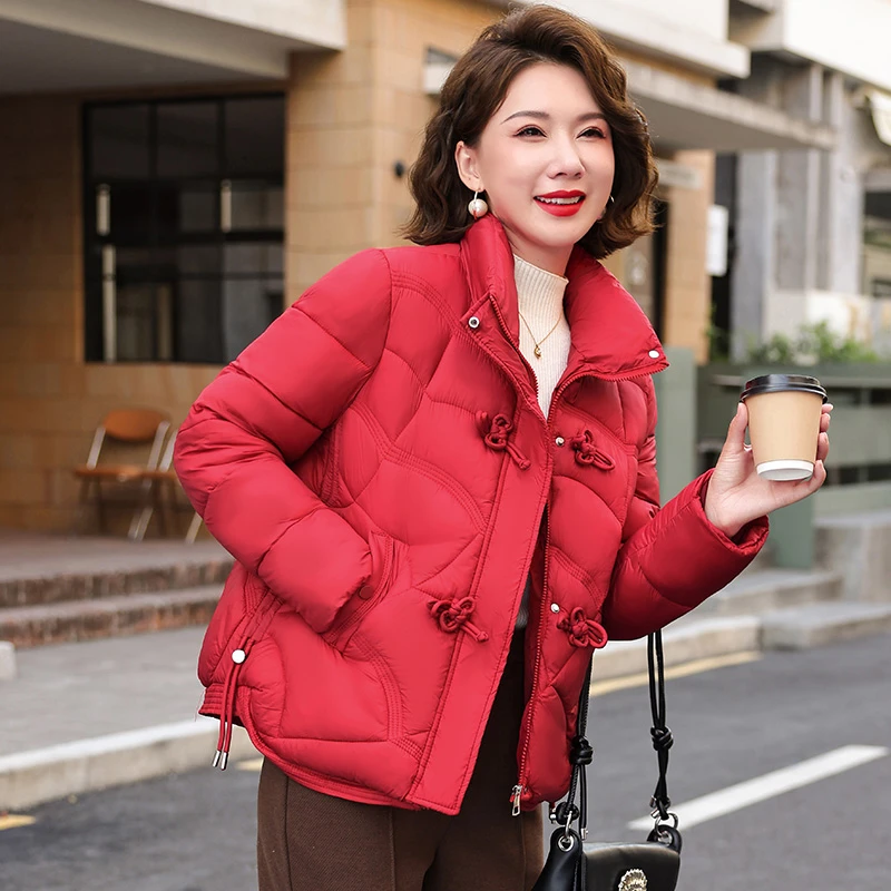 中年妈妈冬装羽绒棉服外套2024新款洋气中老年人女装棉衣短款棉袄