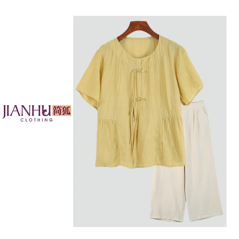 妈妈装夏装2024新款洋气套装短袖T恤上衣中老年女装新国风两件套