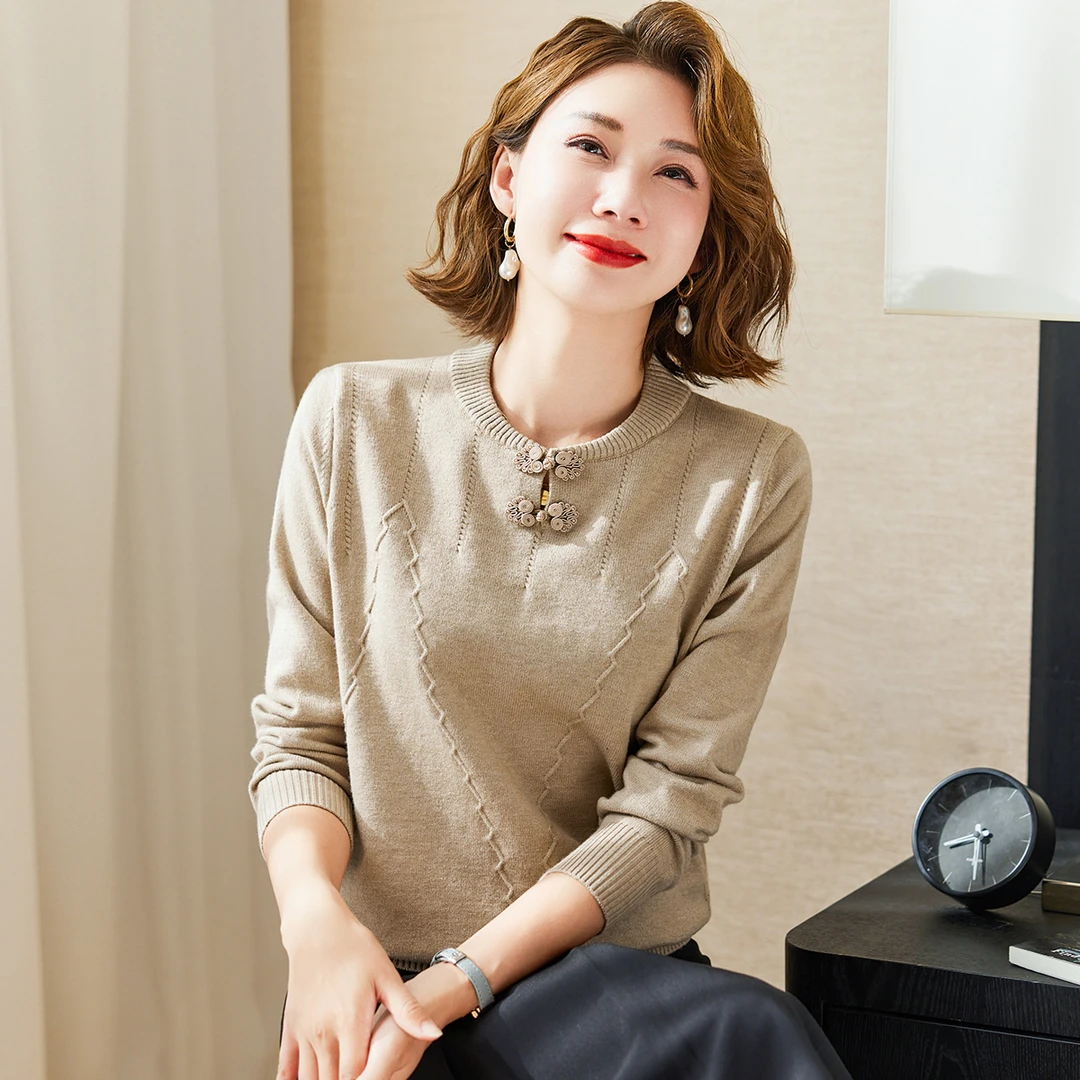 中年妈妈秋装针织衫上衣服2023新款洋气中老年女装春秋打底衫毛衣