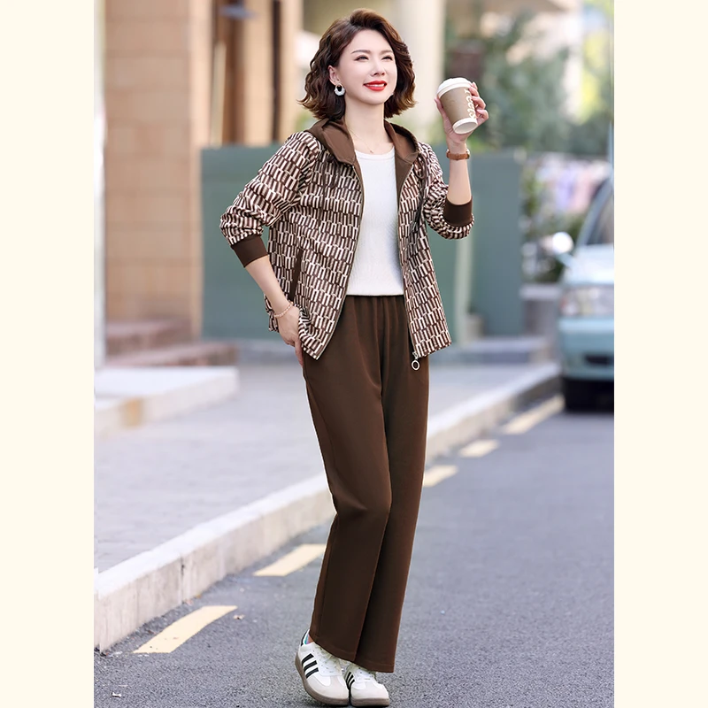 中年妈妈秋装套装2024新款洋气中老年女装春秋季外套运动服两件套