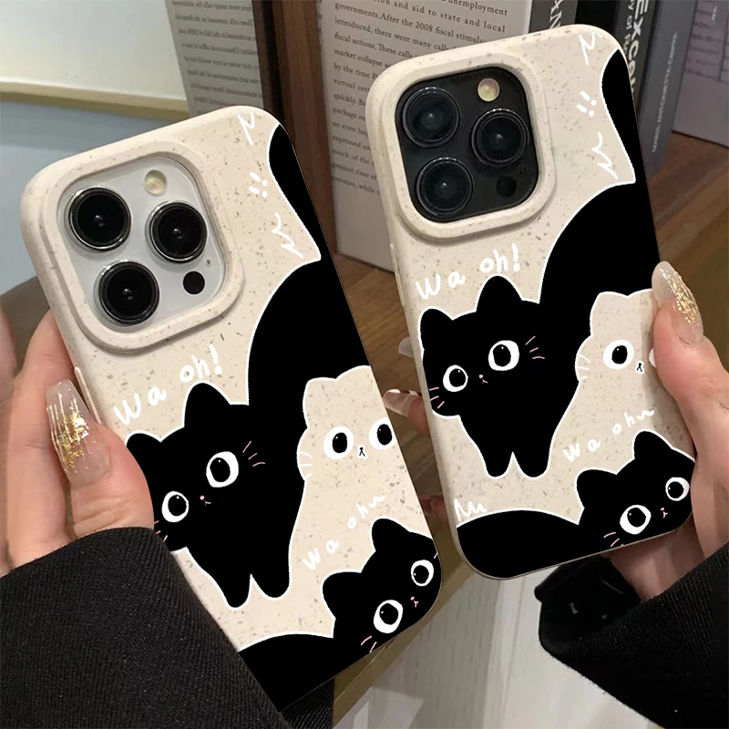 黑白猫适用iPhone苹果15/14/13小麦硅胶ins风磨砂12/XS软手机壳xr