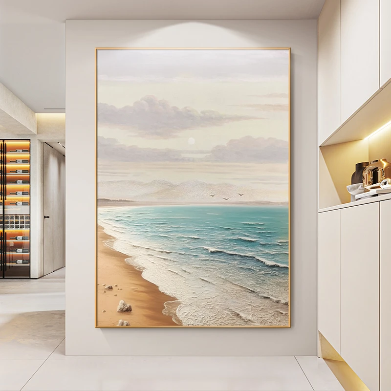 【珊瑚海】手绘油画玄关装饰画肌理挂画客厅背景画走廊过道风景壁画