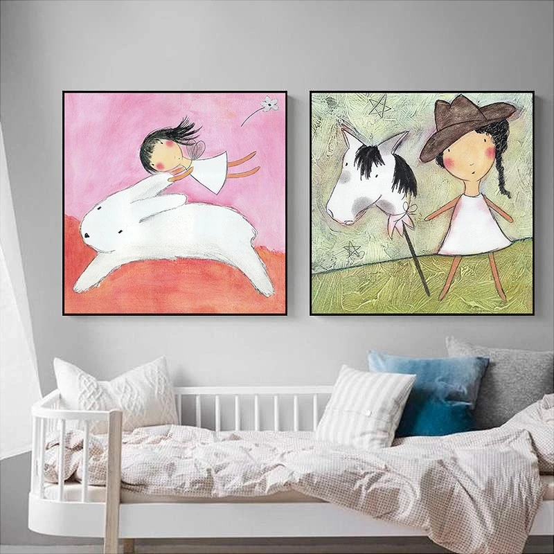 A【梦幻女孩】北欧儿童房装饰画现代简约卧室床头挂画女孩卡通墙画