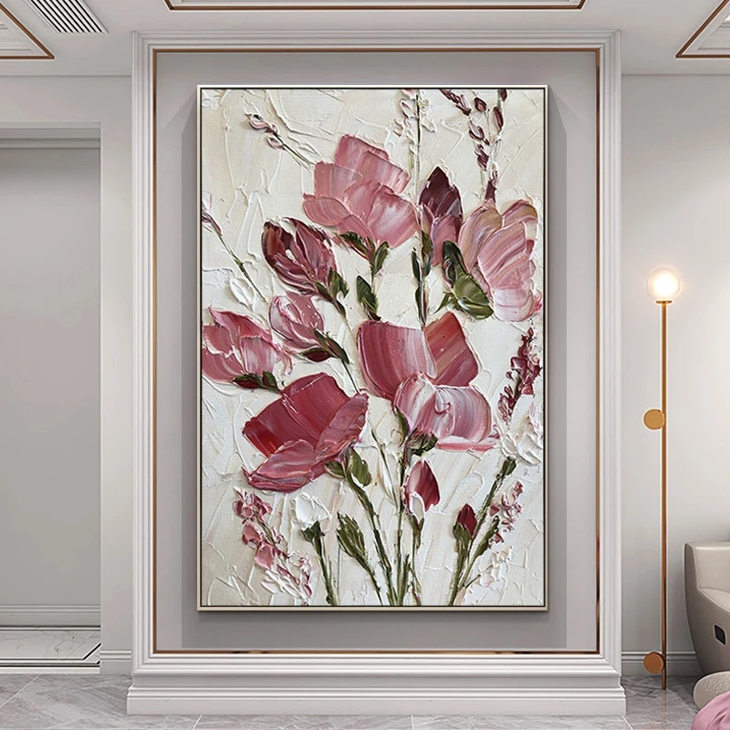 【飞花令】手绘油画客厅背景墙壁画奶油风玄关装饰画肌理餐厅挂画
