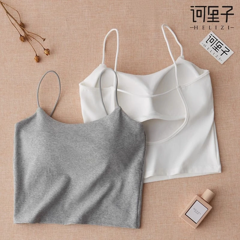 高级感吊带细带美背纯棉露脐内搭免文胸女士打底带胸垫背心夏外穿