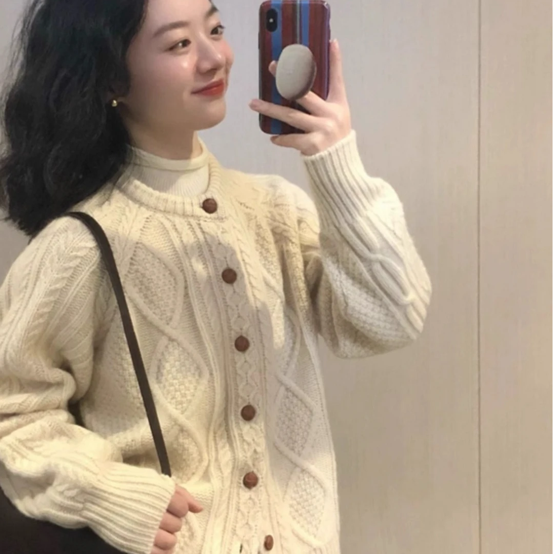 麻花开衫毛衣外套女装秋冬新款设计感慵懒宽松百搭针织衫软糯上衣