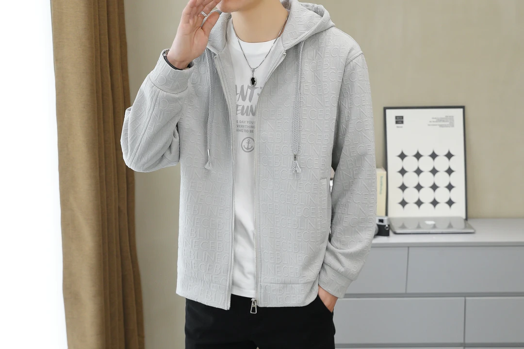 【春季新品】男士时尚潮流春季带帽百搭休闲男外套简约字母上衣带帽