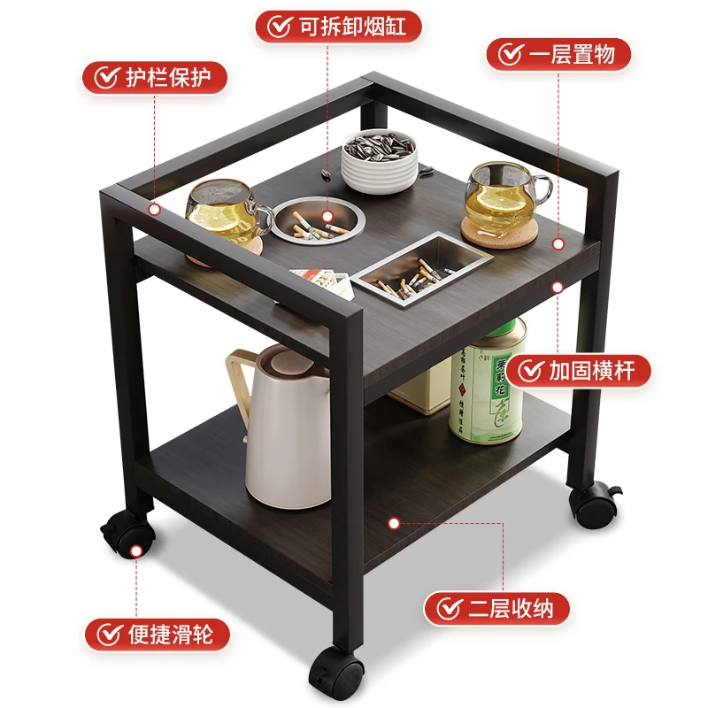 家用落地茶水架麻将机茶几双层麻将桌茶几棋牌室烟缸茶台小茶桌子
