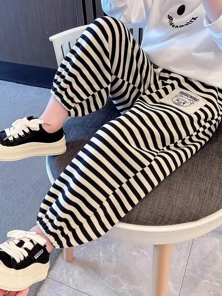 【现货】儿童新款条纹卫裤女宝宽松休闲裤早秋时髦裤韩版男女童