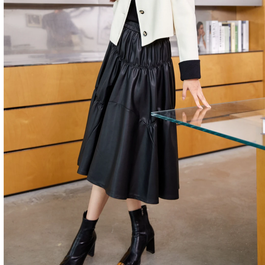 芭依璐裙身抽褶松紧腰显瘦显高半身裙88Q3707