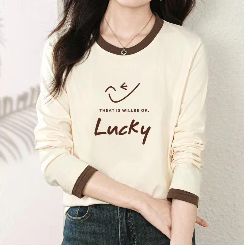 2024年早秋新款印花T恤百搭设计感纯色长袖T恤ins时尚显瘦T407