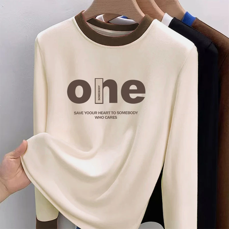 洋气显瘦2024年秋季新款印花圆领潮流长袖T恤ins撞色D909