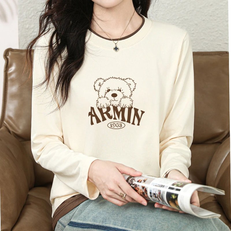 2024年秋季新款假两件印花圆领潮流T恤百搭设计感长袖T恤insT505