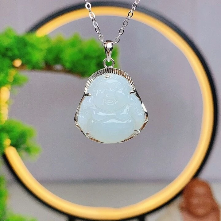 【店长推荐】天然翡翠A货佛公(不含链) 925银包镶 笑脸大肚佛